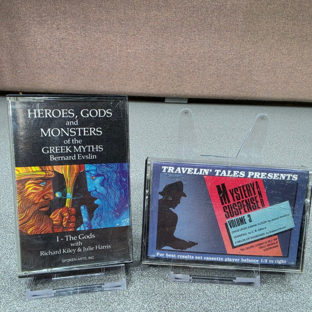 Spoken Arts Greek Myths & Travelin Tales Mystery Cassette Tape Lot 2pc 1985 1988